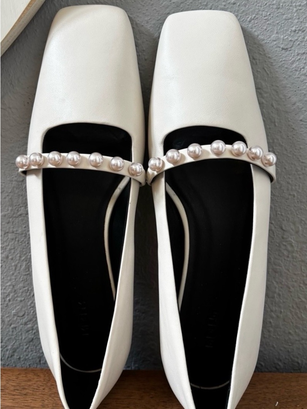 ME+EM faux pearl square toe ballerina flats in off white (40) 10 - Picture 2 of 8